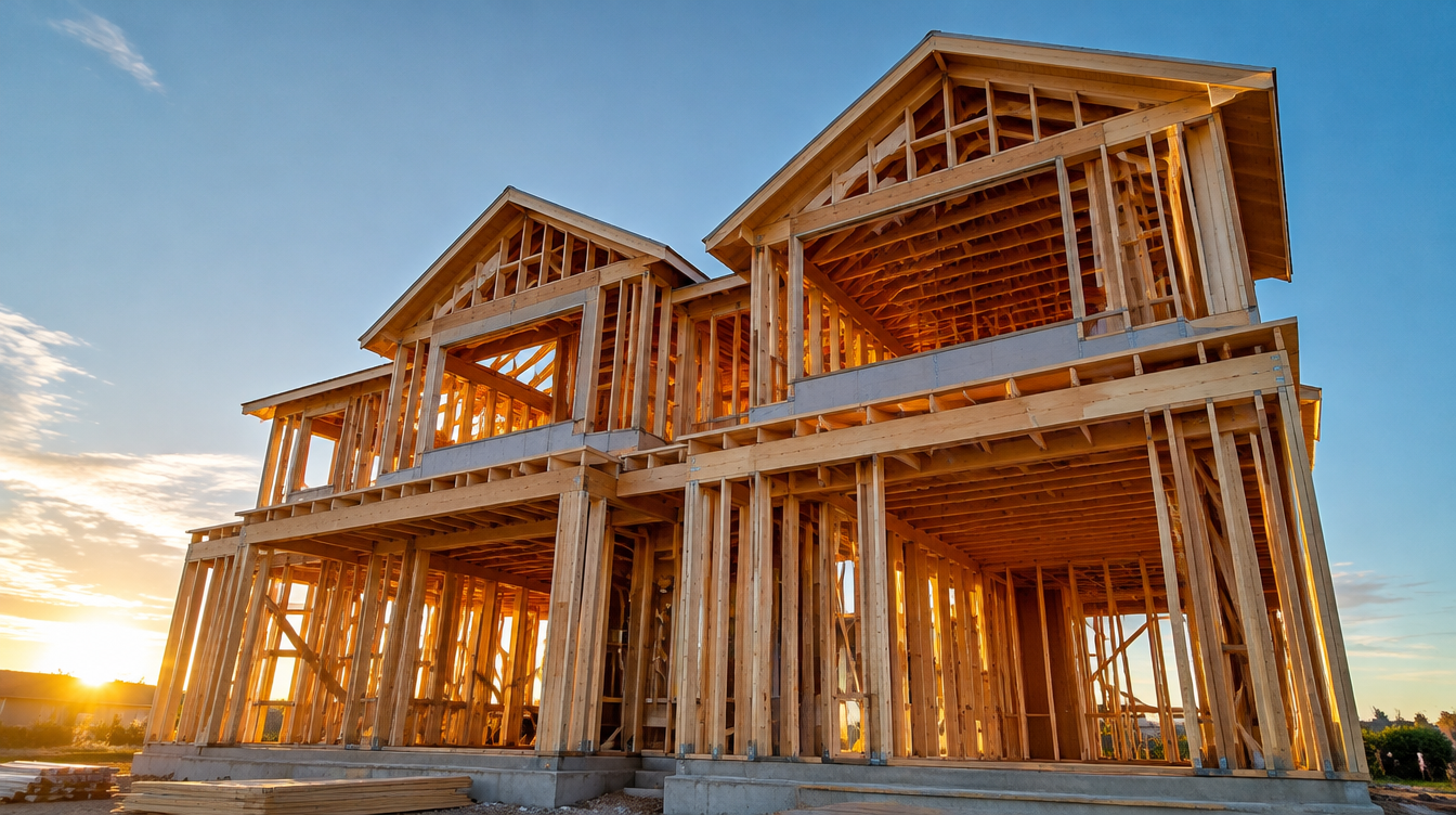 Luxury home framing at golden hour